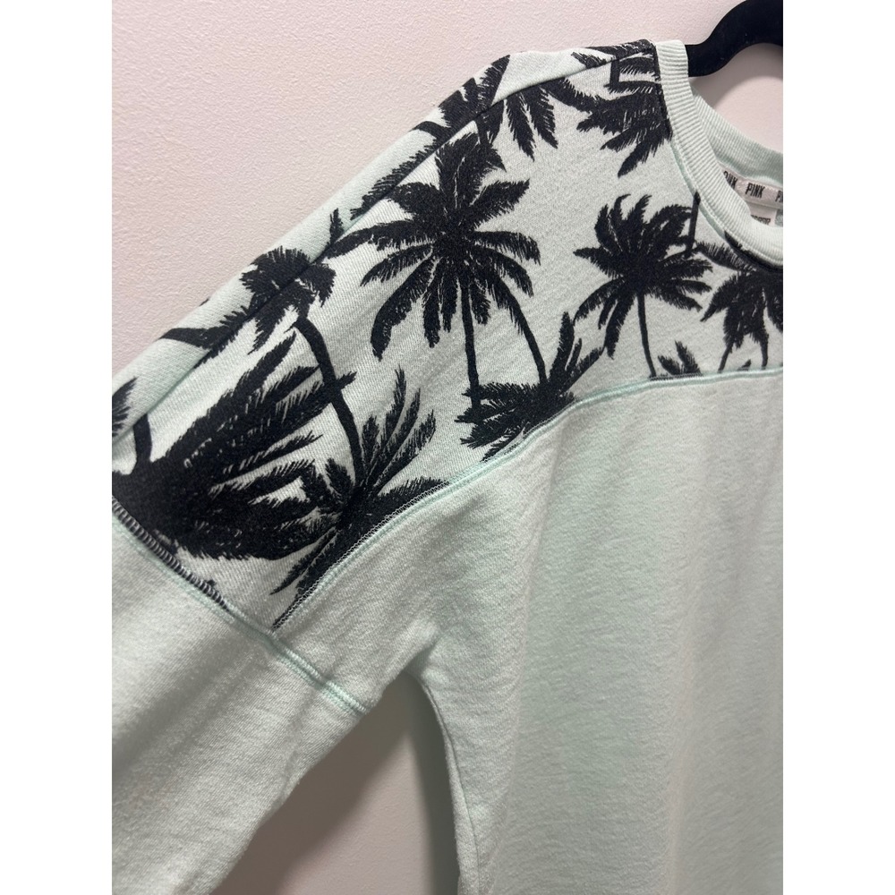Victoria's Secret PINK Mint Green Palm Tree Sweatshirt XS Crewneck Tropical - Picture 4 of 10